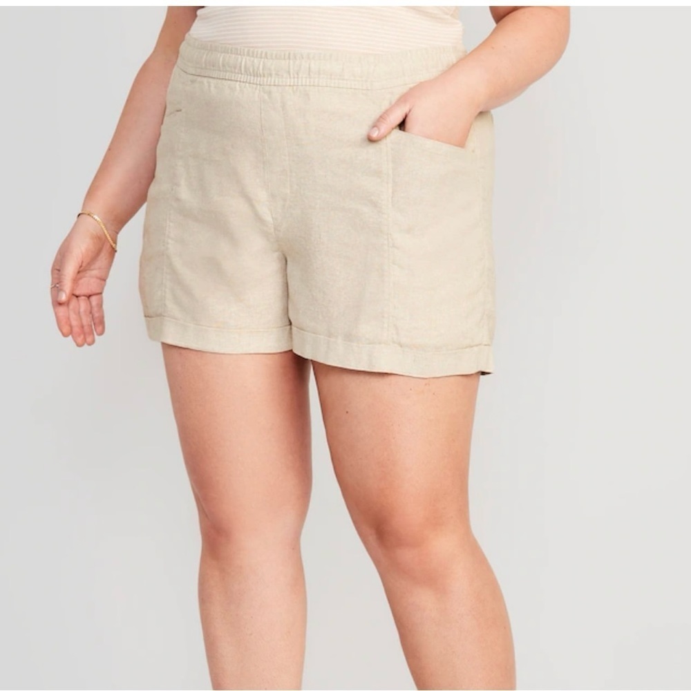 Old Navy Women’s High Waisted Linen Blend Utility Shorts Plus Size 3X Pull On
